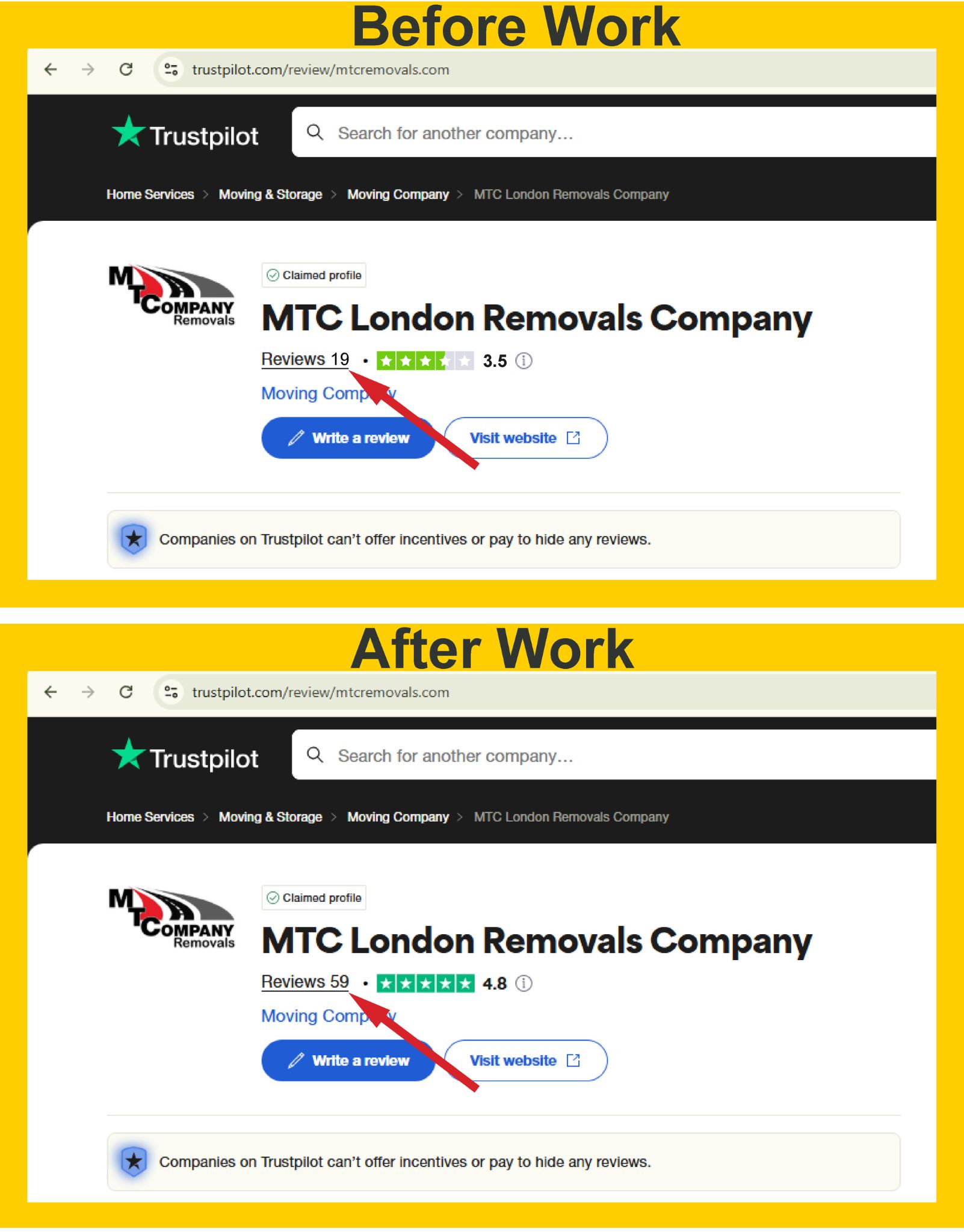 Trustpilot Review For MTC London Removals Company