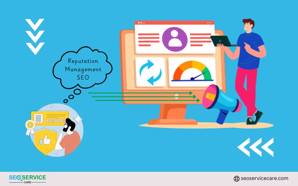 A digital illustration featuring the phrase "Reputation Management SEO" displayed artistically on a colorful backdrop, emphasizing a contemporary design style.